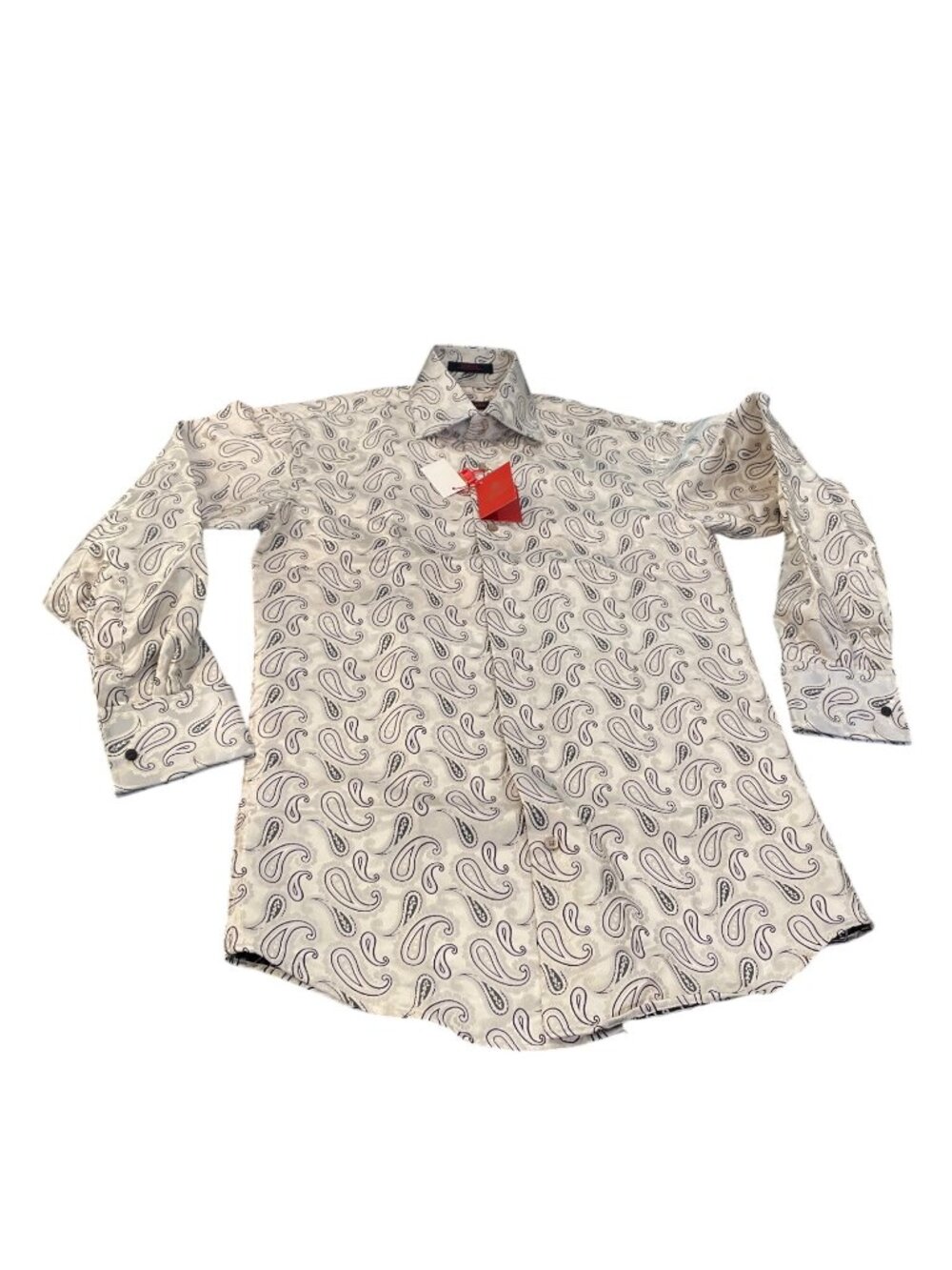 Leonardi mens beige floral paisley long sleeve dress shirt sz S SKU 10-482